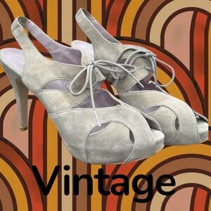 Vintage Salamander Suede Sling Back Heels